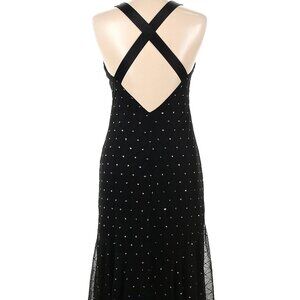 DESIGNER R & M RICHARDS BLACK SEQUIN DETAIL CRISS-CROSS BACK EVENING DRESS 10.R